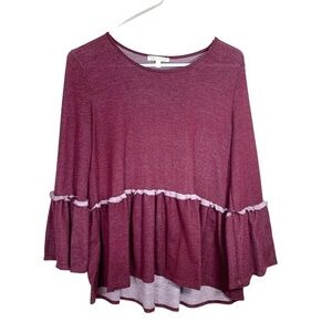 Stevie Hender Peplum Red Maroon Wine Ruffle 3/4 Sleeve Bell Sleeve Top Small